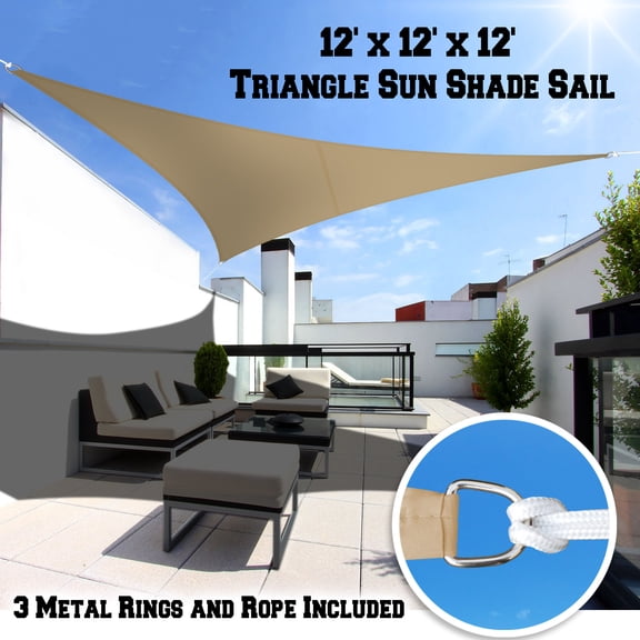 Sunrise Outdoor Sun Shade Sail 12'x12'x12' Triangle UV Top Cover Canopy - Beige