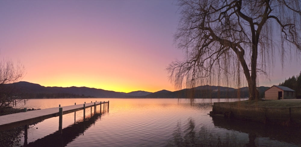 Sunrise Over A Dock In Lake Whatcom During Winter Bellingham Washington Usa Canvas Art - Kevin Smith Design Pics (44 x 20)