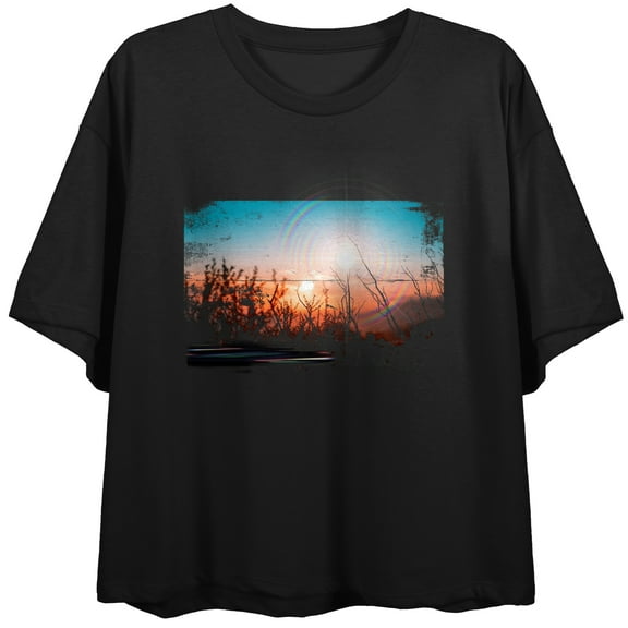 Sunrise Over A Field Crew Neck Short Sleeve Women's Black Crop Top-XL