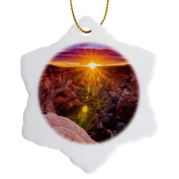 3drose, Sunrise over Canyon Del Muerto, Canyon De Chelly, Arizona, Usa, 3 inch Snowflake Porcelain Ornament