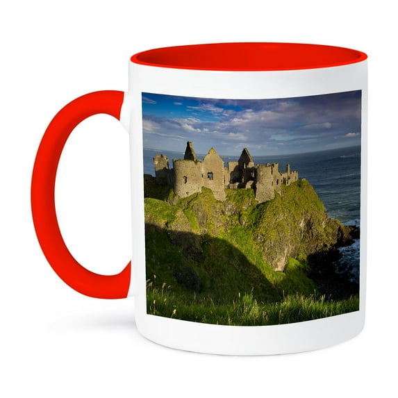 3drose, Sunrise Over Dunluce Castle, County Antrim, Northern Ireland, Uk, 15oz Two-tone Red Mug