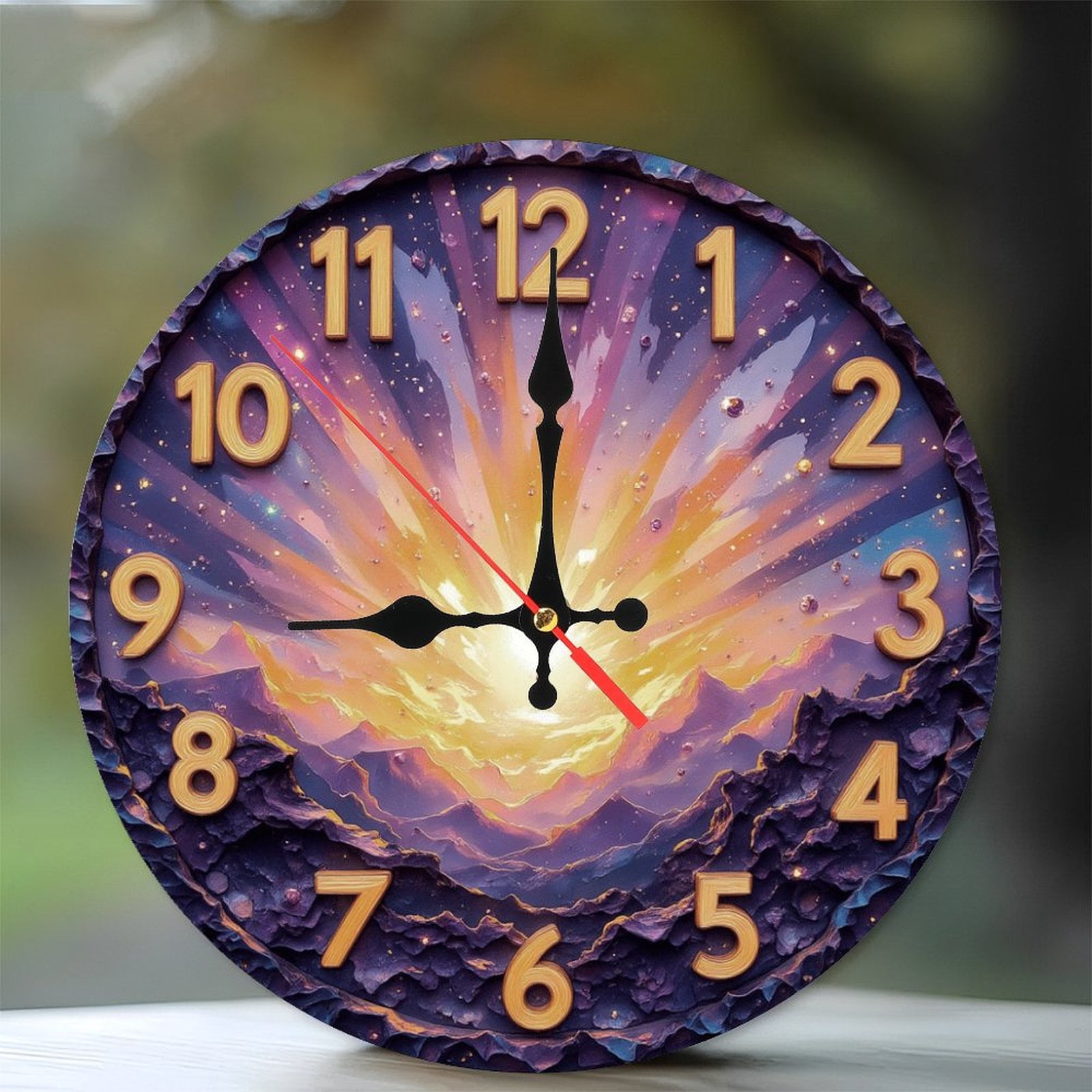 Sunrise Over Majestic Mountains Clock Face 10-Inch Silent Wooden Wall ...