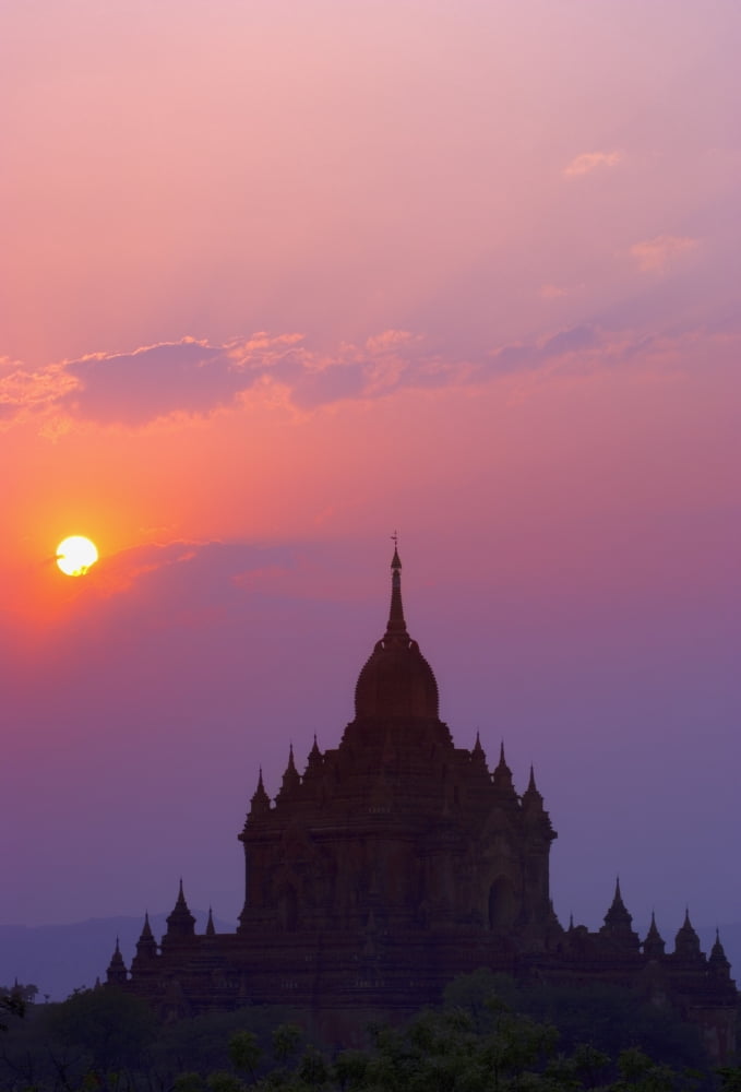 Sunrise Over Stupa Temple In Bagan Myanmar Burma Canvas Art - Carson Ganci Design Pics (22 x 34)