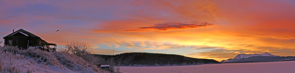 Sunrise Over Teslin Lake Yukon Canvas Art - Robert Postma Design Pics (28 x 7)