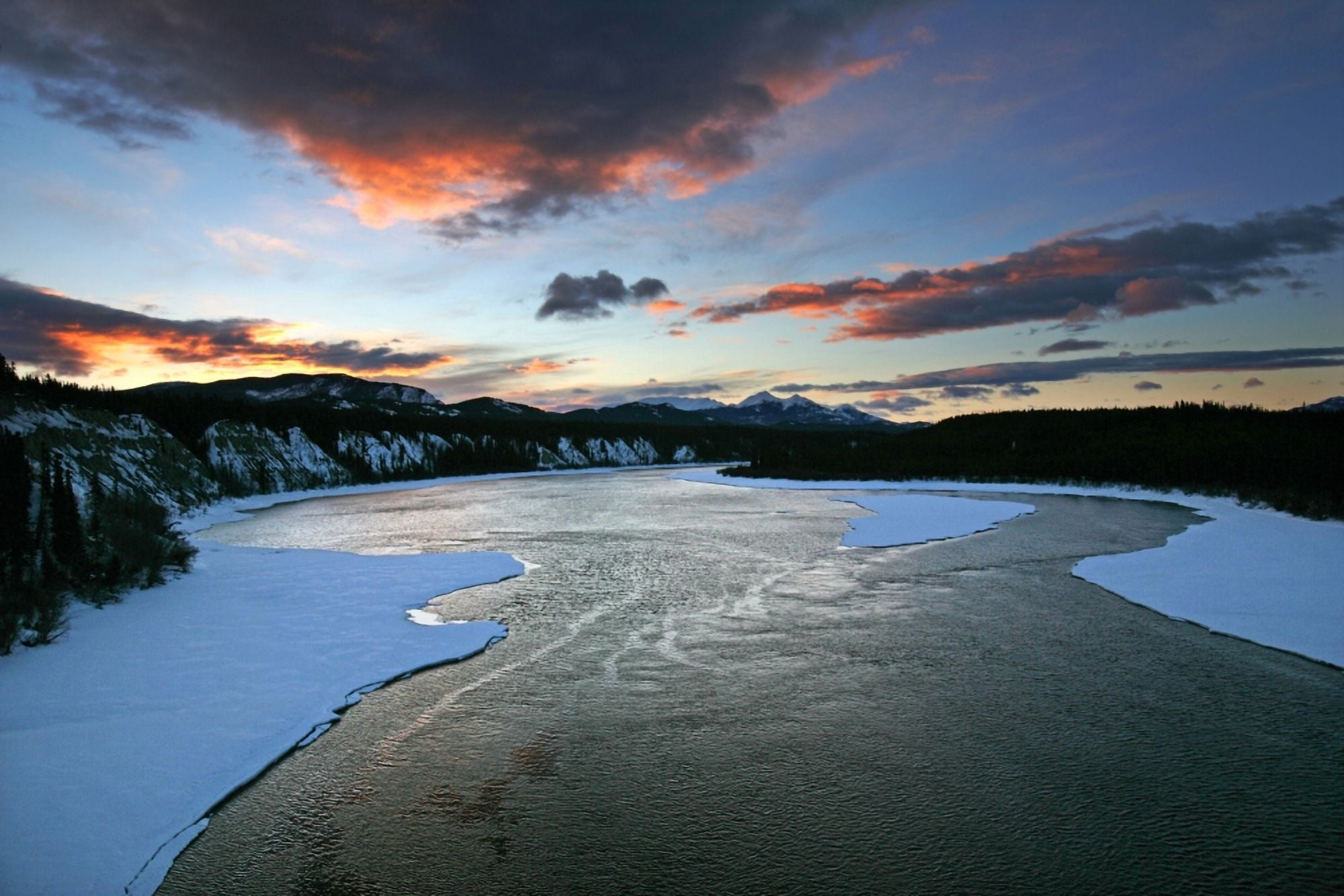 Sunrise Over The Teslin River Yukon Canvas Art - Robert Postma Design Pics (36 x 24)