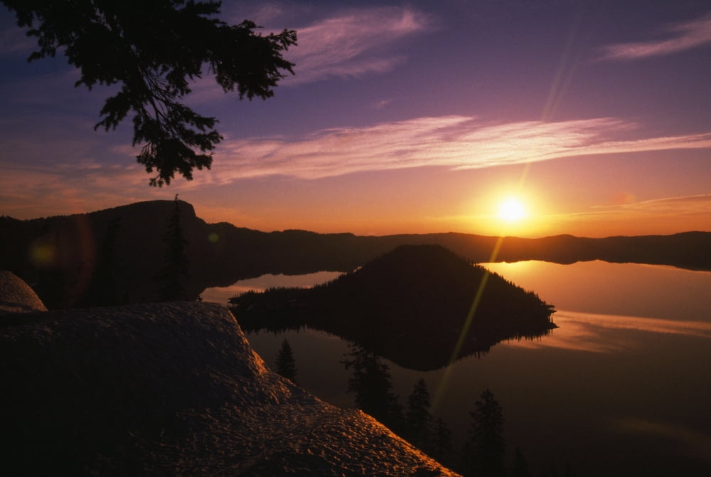 Sunrise Over Wizard Island At Crater Lake National Park Canvas Art - Natural Selection Craig Tuttle Design Pics (18 x 12)