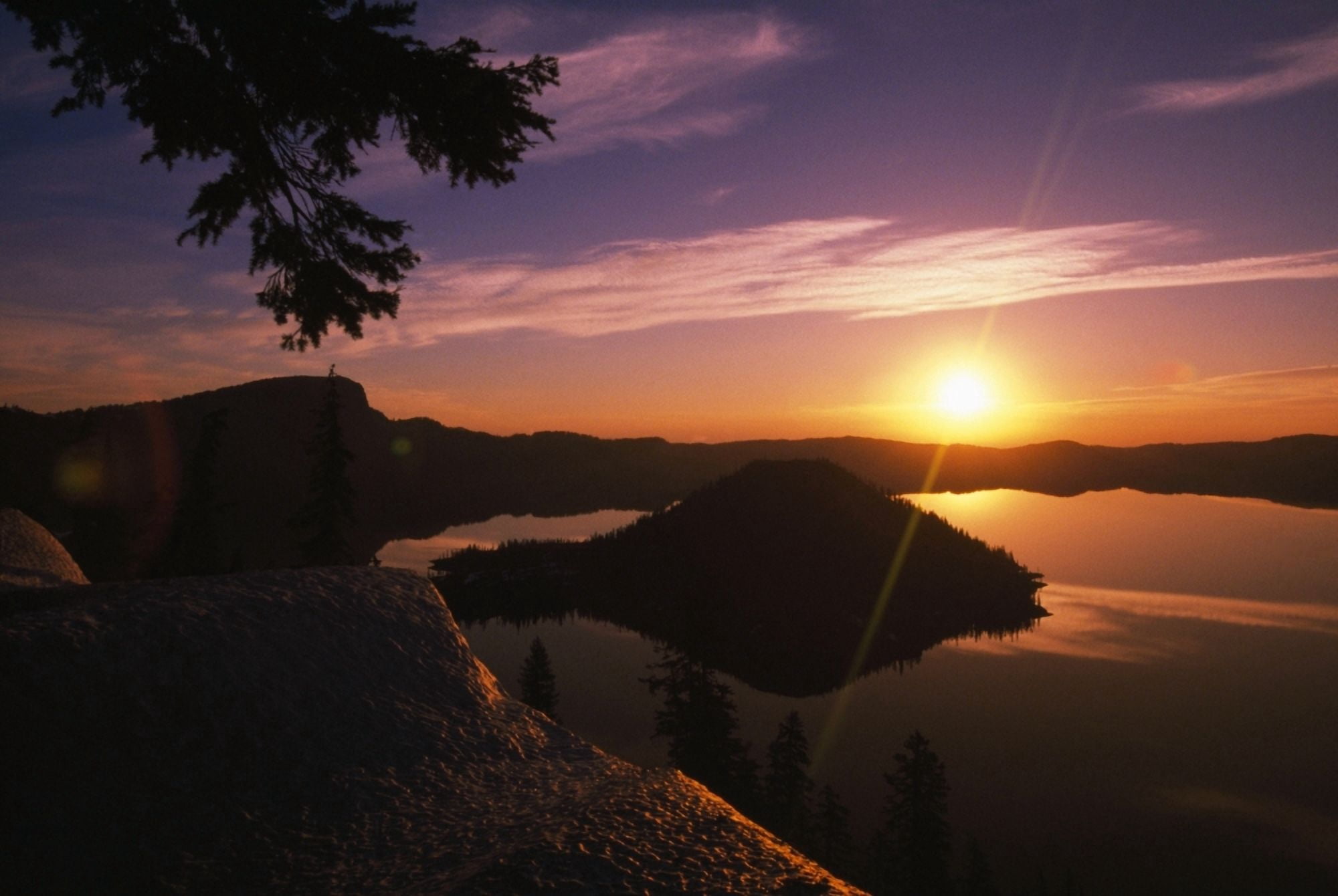 Sunrise Over Wizard Island At Crater Lake National Park Canvas Art - Natural Selection Craig Tuttle Design Pics (36 x 24)