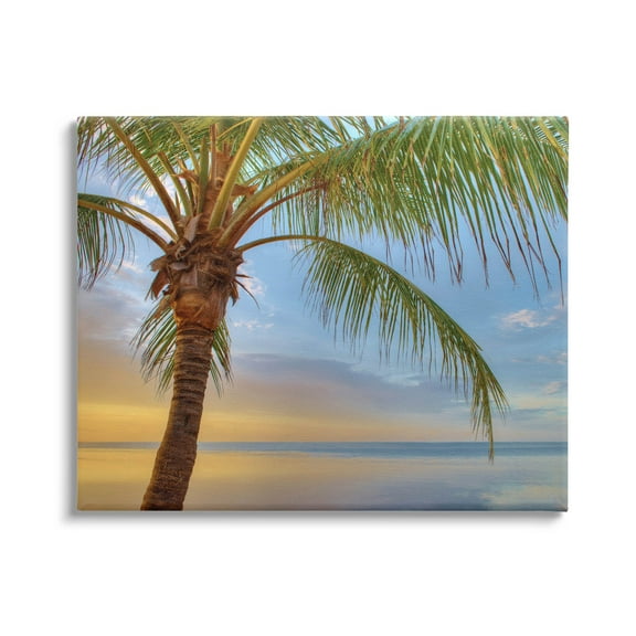 Sunrise Palm Tree Sky Reflection Coastal Photograph Gallery Wrapped Canvas Print Wall Art