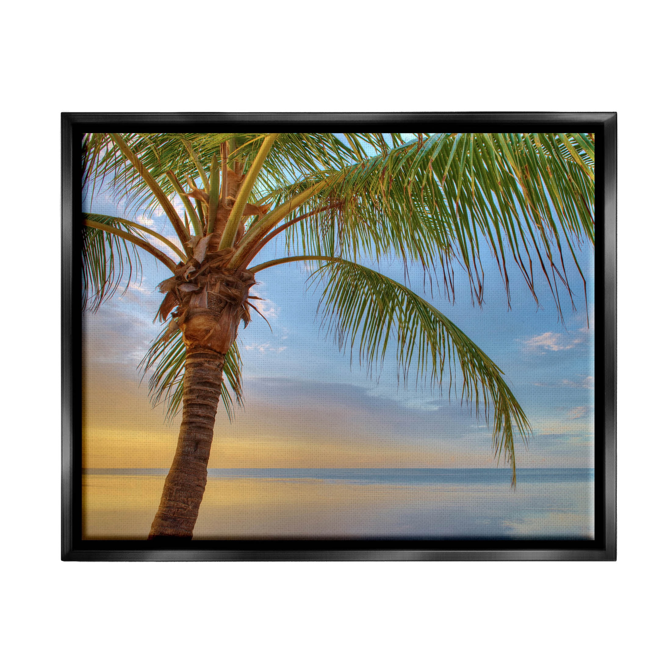 Sunrise Palm Tree Sky Reflection Coastal Photograph Jet Black Framed Art Print Wall Art