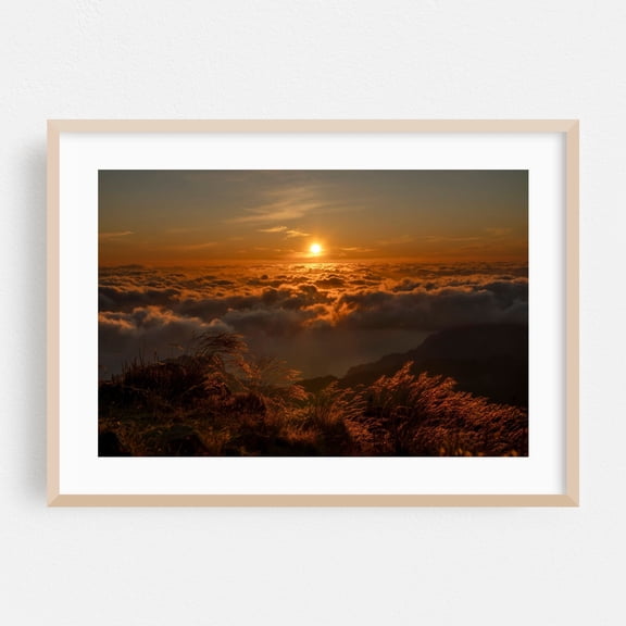 Sunrise at Pico do Areiro in Madeira - Madeira Portugal Photography Sunset Landscape Nature Mountain Scenic Wilderness Oak Framed Wall Art Print 20 x 30 inches