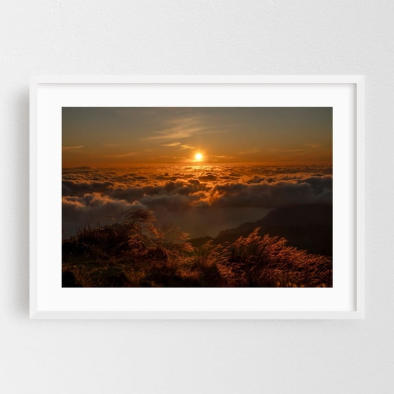 Sunrise at Pico do Areiro in Madeira - Madeira Portugal Photography Sunset Landscape Nature Mountain Scenic Wilderness White Framed Wall Art Print 5 x 7 inches
