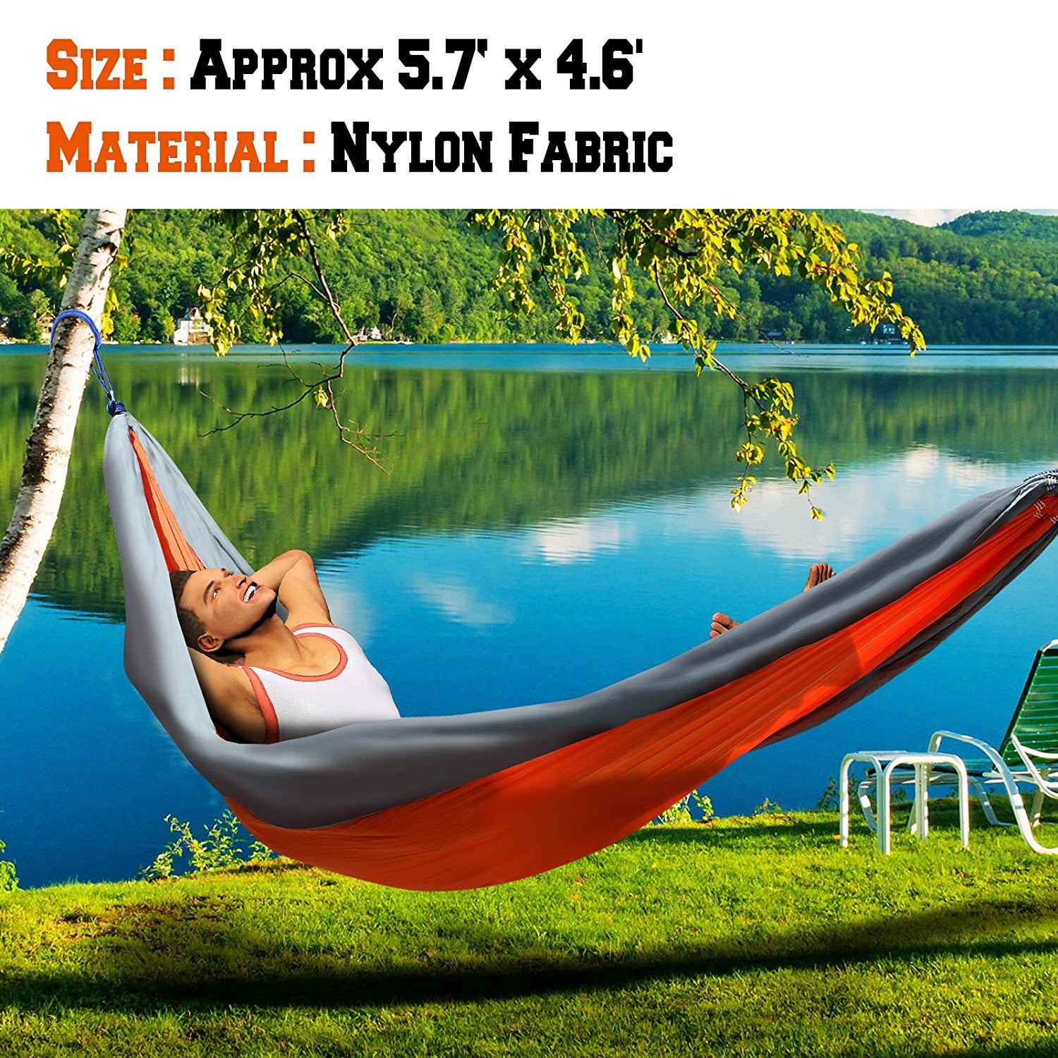 Sunrise Portable Nylon Parachute Hammock Light Travel Camping Hiking Swing Bed Orange Grey