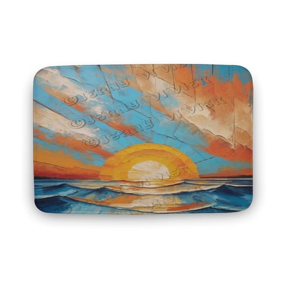 Sunrise Print Bathroom Rugs, Soft Microfiber,Rustic Ocean Landscape Print Bath Decor Rugs, 16"x24" Coral Velvet Bathtub Mats,Non Slip Mat for Shower