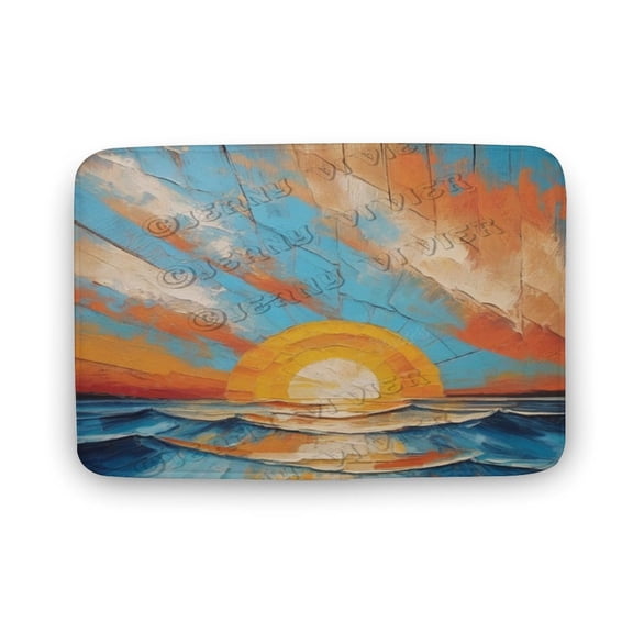 Sunrise Print Bathroom Rugs, Soft Microfiber,Rustic Ocean Landscape Print Bath Decor Rugs, 20"x32" Coral Velvet Bathtub Mats,Non Slip Mat for Shower