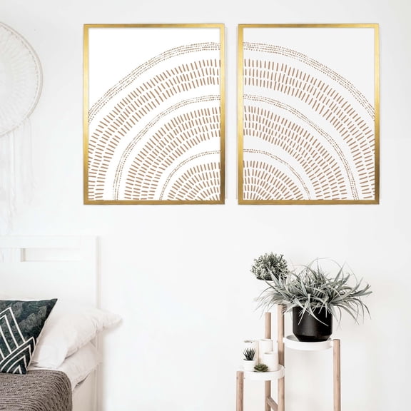 Sunrise Print Mid Century Boho Modern Minimalist Nursery Decor Diptych Rust Orange Sunrise Art Prints or Canvases Poster Set 2