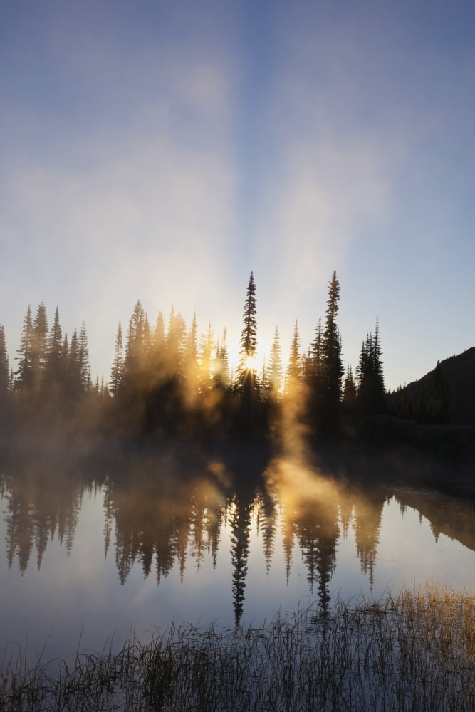 Sunrise Reflected In Reflection Lake In Mt Rainier National Park Washington United States Of America Canvas Art - Craig Tuttle  Design Pics (12 x 19)