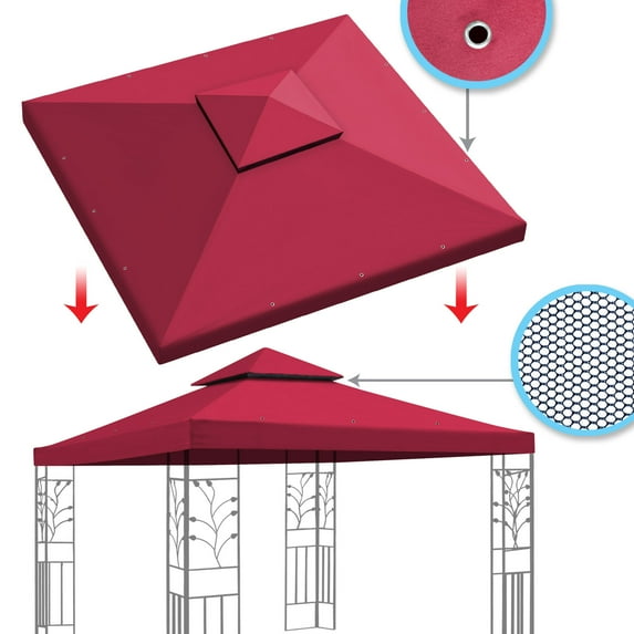 Sunrise Replacement Top Cover for 10'x10' Gazebo Canopy Patio Pavilion Sunshade Plyester Double Tier Burgundy