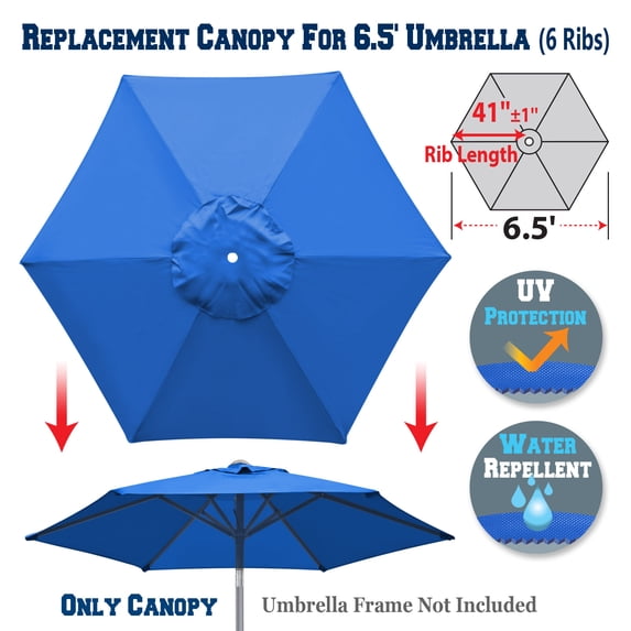 Sunrise Replacement Umbrella Canopy Cover for 6.5' 6 Ribs Outdoor Patio Market Umbrella, Canopy Only, (Blue)