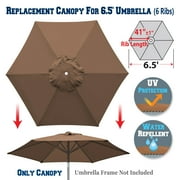 SUNRISE UMBRELLA Sunrise Replacement Umbrella Canopy Cover for 6.5' 6 Ribs Outdoor Patio Market Umbrella, Canopy Only, (Brown)