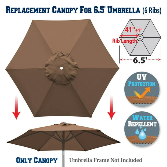 Sunrise Replacement Umbrella Canopy Cover for 6.5' 6 Ribs Outdoor Patio Market Umbrella, Canopy Only, (Brown)