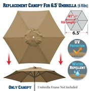 SUNRISE UMBRELLA Sunrise Replacement Umbrella Canopy Cover for 6.5' 6 Ribs Outdoor Patio Market Umbrella, Canopy Only, (Tan)