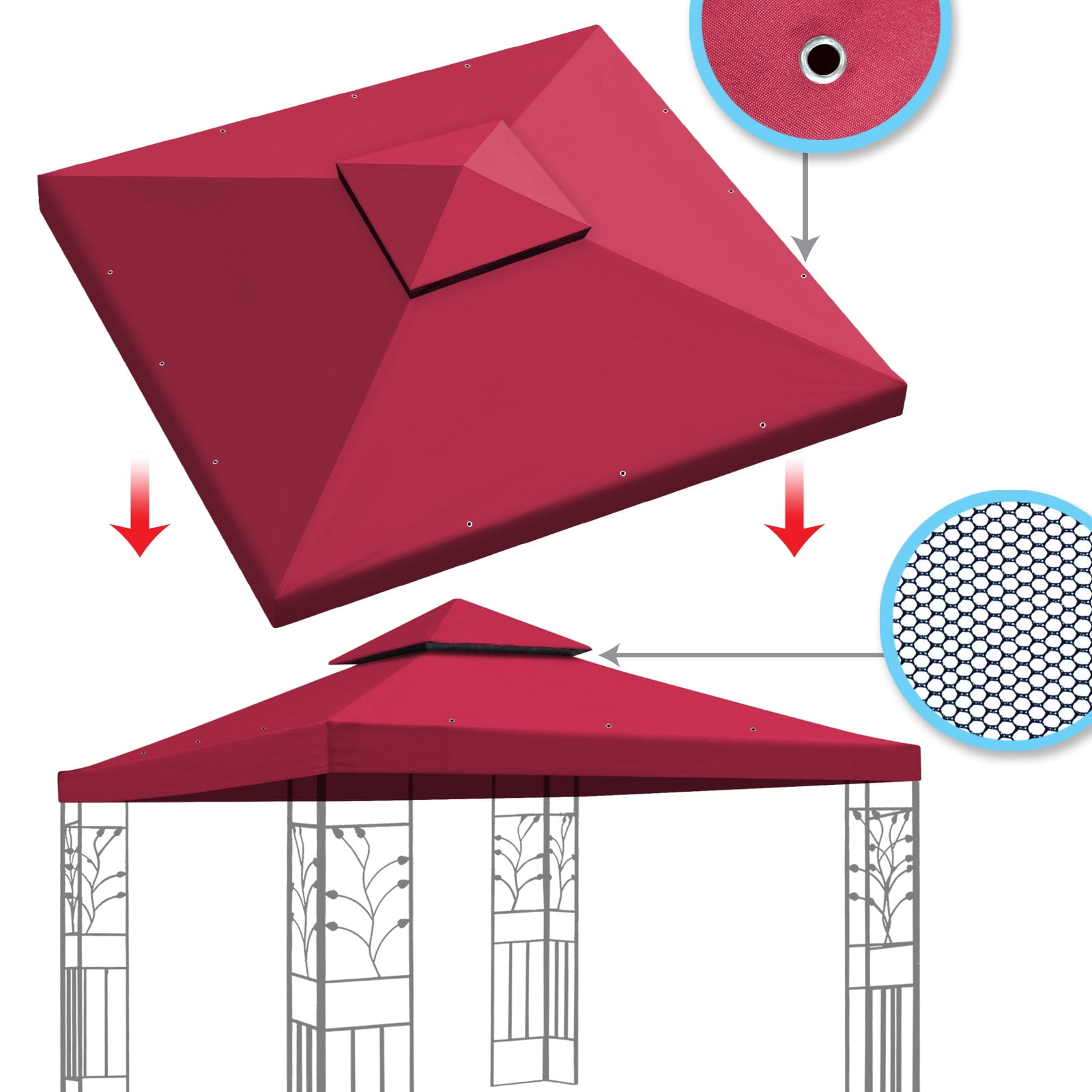 Sunrise Replacement top cover for 10'X10' gazebo canopy patio pavilion
