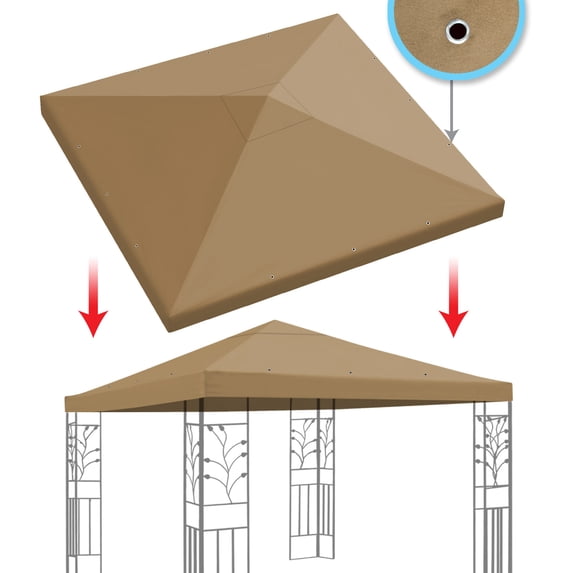 Sunrise Replacement top cover for 10'X10' gazebo canopy patio pavilion sunshade plyester single tier-Tan