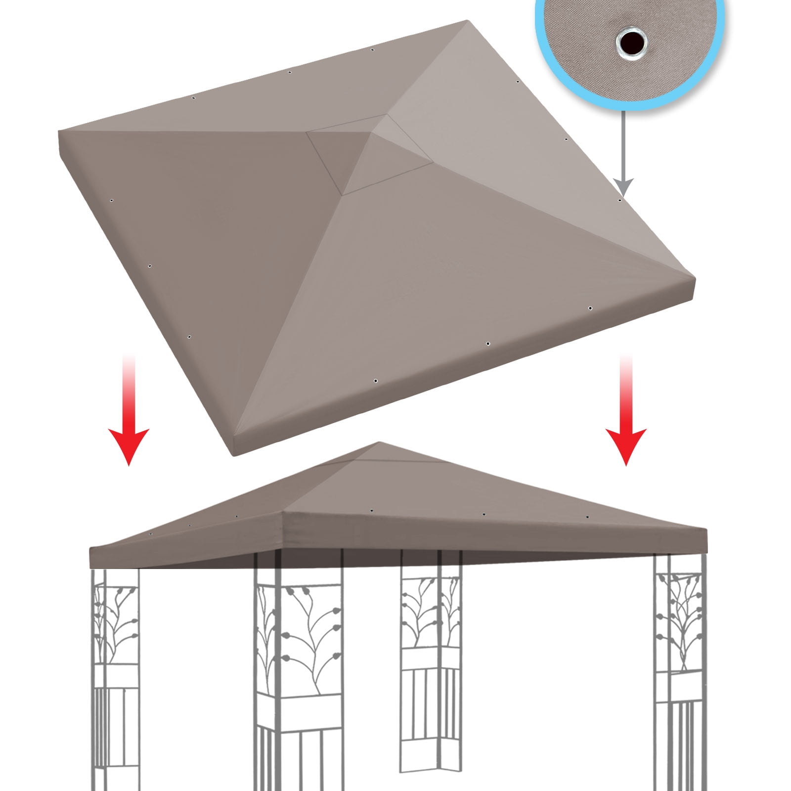 Sunrise Replacement top cover for 10'X10' gazebo canopy patio pavilion sunshade plyester single tier-Taupe
