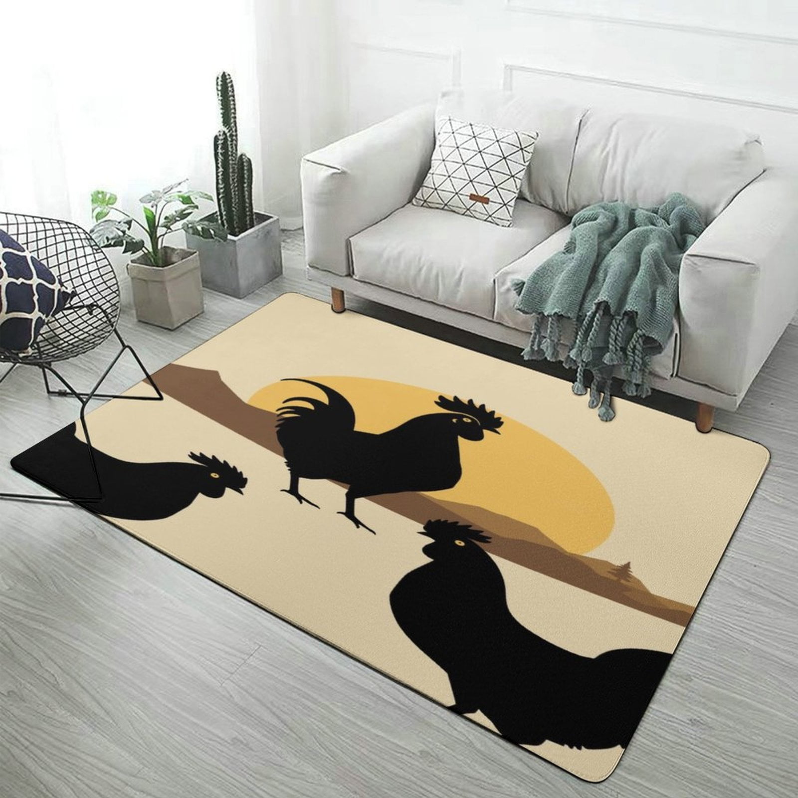Sunrise Rooster Silhouettes Carpet Large Size Living Room American ...