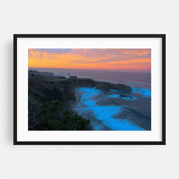 Sunrise On Route 1 In Mendo - Little River California Photography Sunset Coast Ocean Seascape Waves Landscape Nature Black Framed Wall Art Print 20 x 30 inches