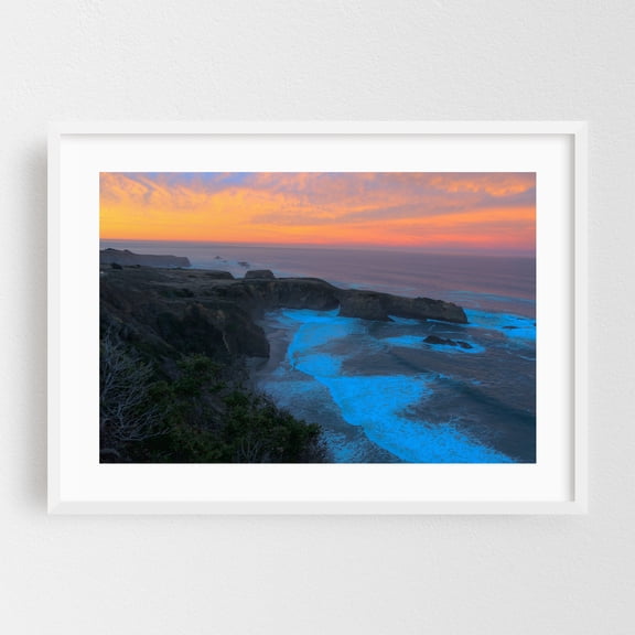 Sunrise On Route 1 In Mendo - Little River California Photography Sunset Coast Ocean Seascape Waves Landscape Nature White Framed Wall Art Print 5 x 7 inches