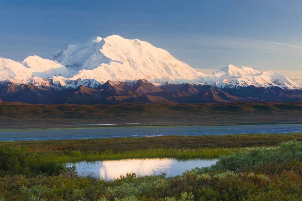 Sunrise Scenic Of Mt Mckinley Reflecting In Small Tundra Pond Near Wonder Lake Denali National Park & Preserve In AutumnAlaska Usa Canvas Art - Michael DeYoung  Design Pics (17 x 11)
