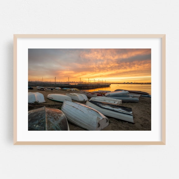 Sunrise Serenity From Shelter Island - San Diego California Photography Sunset Boat Harbor Seascape Coastal Beach Scenic Oak Framed Wall Art Print 5 x 7 inches