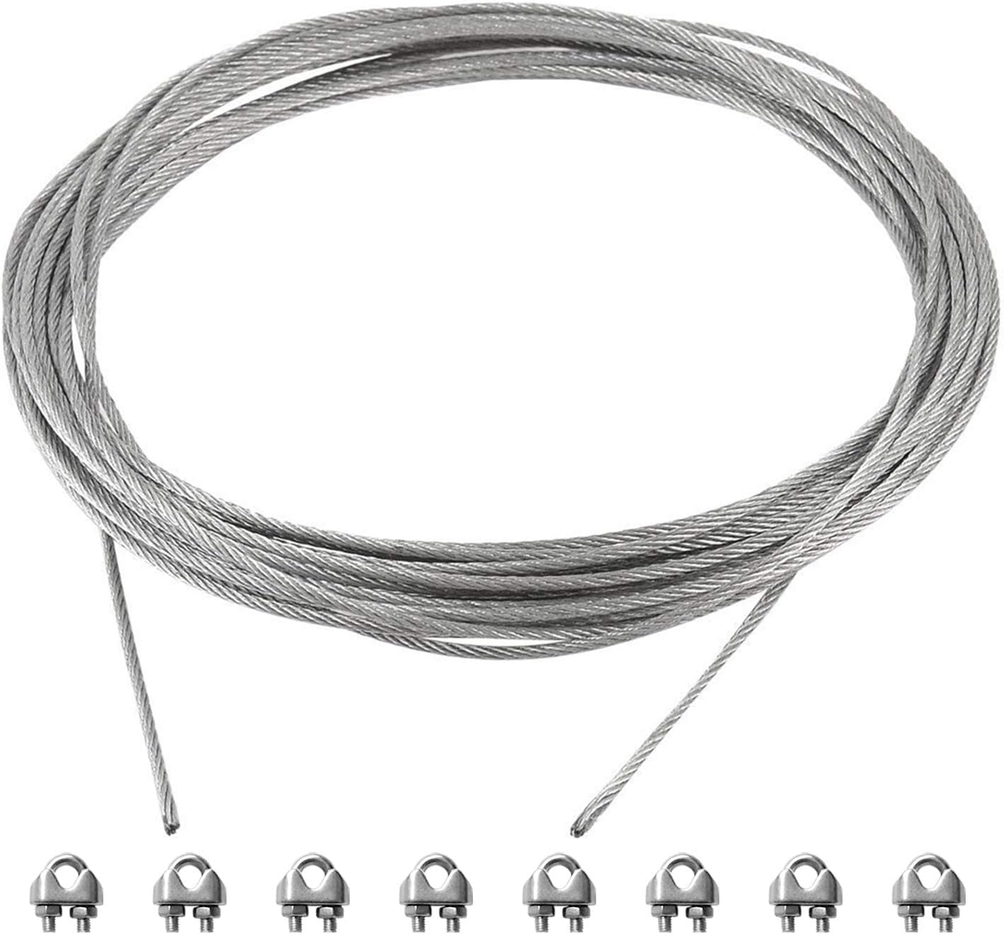 Sunrise Shade Sail Hardware Kit,50Feet Wire Rope And 8 Pcs Clamps