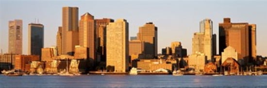 Sunrise Skyline Boston Massachusetts USA Canvas Art - Panoramic Images (36 x 12)
