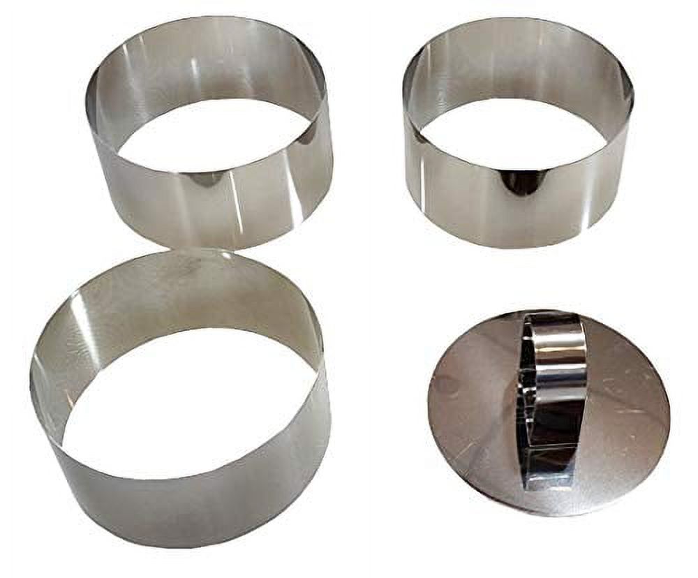 Sunrise Stainless Steel Cutters/ Food Ring Sets (3 rings 1 tamper ) Pastry  Cutter Ring Molds