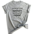 thumbnail image 1 of Sunrise Sunburn Sunset Repeat Shirt, Unisex Women's Men's Shirt, Beach Shirt, Vacation Shirt, Heather Gray, Large, 1 of 6