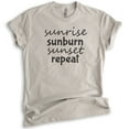 thumbnail image 1 of Sunrise Sunburn Sunset Repeat Shirt, Unisex Women's Men's Shirt, Beach Shirt, Vacation Shirt, Light Silk Gray, Medium, 1 of 6