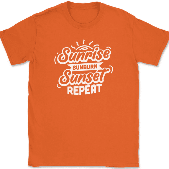 Sunrise Sunburn Sunset Repeat T-Shirt Funny Beach Vacation Trip Ocean Text Tee - Orange, 3XL