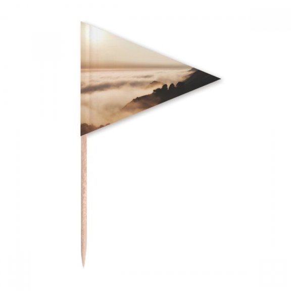 Sunrise Sunset Mountain Fog Landscape Sky Toothpick Triangle Cupcake Toppers Flag