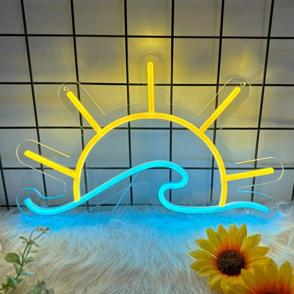Sunrise Sunset Neon Sign, Sun Wave Led Neon Signs for Wall Decor, Sea Wave Led Neon lights for Man Cave Bedroom, Wedding, Living Room, Party, Bar Decor