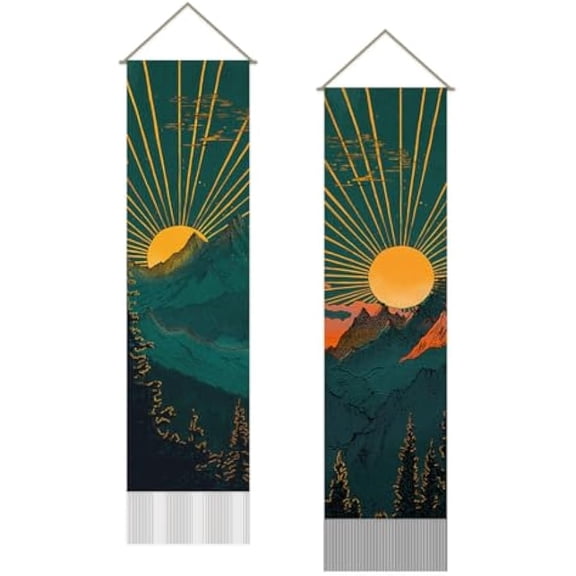 Sunrise Sunset Tapestry Mountain Sun Wall Art Tapestry Natural Scenery Wall Blanket Long Tapestry Wall Hanging Pack of 2 Tapestries with Tassel