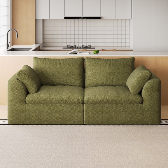 Sunrise Tech Modern 78.8 Inch 2 Seater Sofa, Green Linen Fabric Loveseat, High Elastic Foam Comfy Upholstered Couch, Compressed Sofa for Living Room, Apartment, Small Space, Bedroom, Dorm