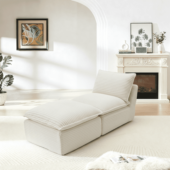 Sunrise Tech Modern White Corduroy Cloud Sofa, Freely Combinable 2-Seater Couch with Foam & Spring Cushion, Comfortable Modular Living Room Furniture for Apartment Office