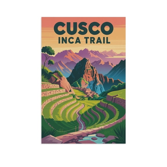 Sunrise Terraces Wall Art Inca Trail Peru Retro Travel Poster Cusco Andes Mountains Canvas Poster