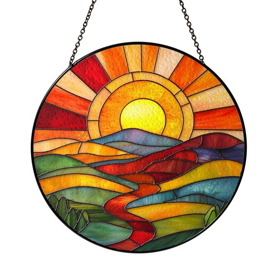 Sunrise Theme Vibrant Window Hanging Sun Catcher, Artistic Wall Ornament Gift for Home