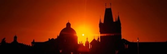 Sunrise Tower Charles Bridge Czech Republic Canvas Art - Panoramic Images (36 x 12)