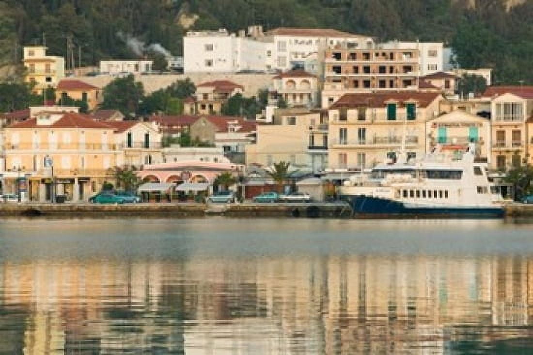 Sunrise View of Waterfront Zakynthos Ionian Islands Greece Canvas Art - Walter Bibikow DanitaDelimont (28 x 19)