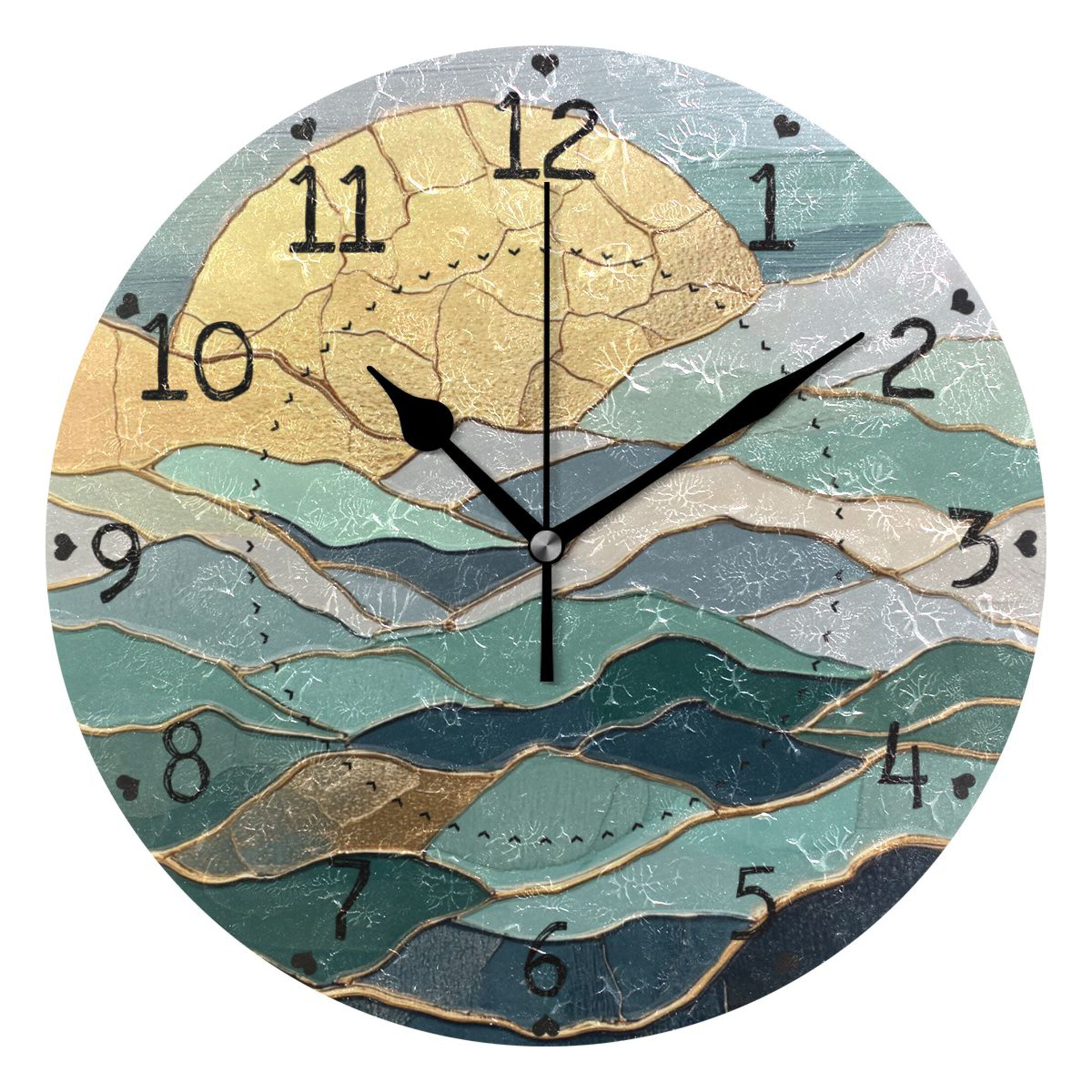 Sunrise Wave Art Round Wall Clock Silent Battery Operated Home Decor ...