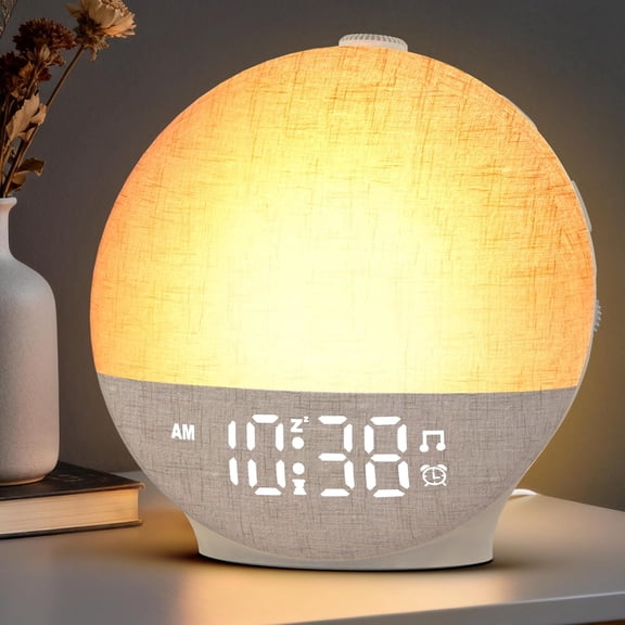 Sunrise White Noise Machine, Sunset Simulation, 30 Soothing Sounds, 12 Color Night Light, Dimmable Sunlight Lamp Wake Up Light, Digital Clock for Kids Teens Heavy Sleepers Adults Bedrooms